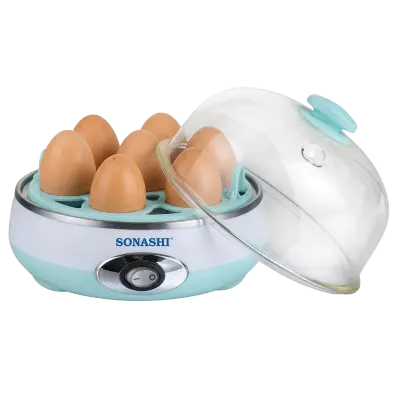 Sonashi Electric Egg Boiler and Steamer with 7-Egg Capacity, 360W Power, Stainless Steel Heating Plate, Automatic Shut-Off, Overheat Protection