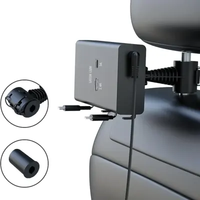 Combo 65W Backseat Car Charger with Built-in Type-C & Lightning Cables + Headrest Car Phone Holder