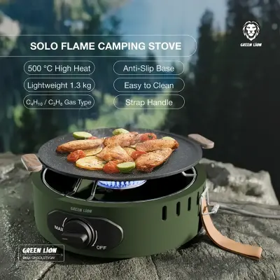 Green Lion Solo Flame Portable Gas Camping Stove with 8000 BTU High-Heat Stainless Steel Burner, 2.34kW Cooking Power
