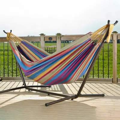 Generic Double Hammock with 9FT Space Saving Steel Stand Includes Portable Carrying Case, 450 Pounds Capacity, Outdoor Hanging Bed