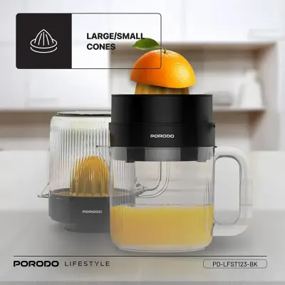 Porodo Bi-directional Juicer With 30W AC Motor, 1.4 liter Juice Cup, Food-safe Build, Smart Fold Design, Large/small Cones, Two-way Rotation, Uk Plug
