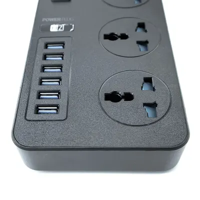HeatZ 6 USB Port 3.1A and 3 Socket, 3000W Power Plug, Heatz ZC603, 2 Meter