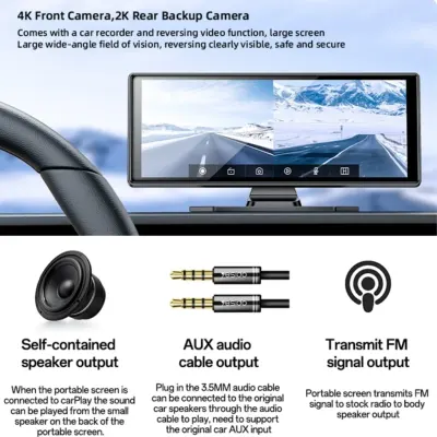 يسيدو شاشة كونسول وسطية تعمل باللمس مقاس 10.26 بوصة بتقنية CarPlay، شاشة نافيجيشن محمولة للسيارة مع مسجل قيادة، Yesido KM19 - أسود