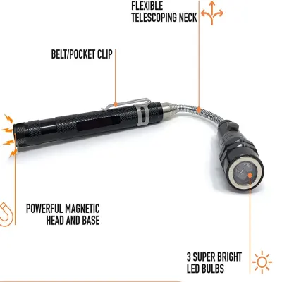 Generic LED Magnetic Pickup Tool, Torch Light, 3 Super Bright LED Bulbs