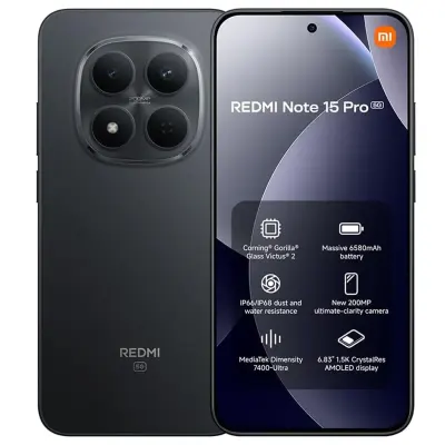REDMI Note 15 Pro 5G Dual SIM Smartphone, 12GB RAM, 256GB Storage, 200MP AI Camera, 6580mAh Battery, 6.83-Inch 1.5K CrystalRes AMOLED Display, 45W Turbo Charging, Black