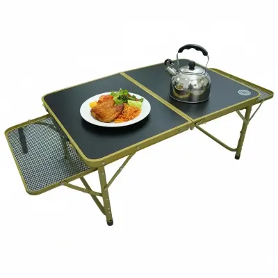 Generic Foldable Camping 60×90cm BBQ Table – Wood & Mesh Surface, Heavy-Duty Outdoor Picnic Table