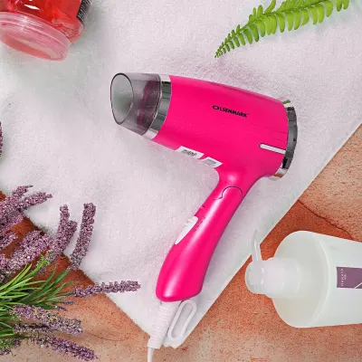 Olsenmark 850 W Travel Hair Dryer with Foldable Handle, 2 Speed Control, Overheat Protection and Compact, Lightweight, Travel Friendly,Salon and at Home Styling, Olsenmark OMH4101 - Pink