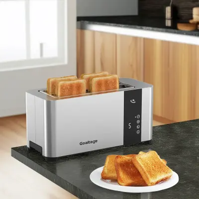 Goaltage Goldenedge Toaster With 1400w Power, 2 Long Slots, Adjustable Browning Control, Bagel Function, And Stainless Steel Design For Perfect Toast Every Time