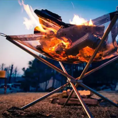 Green Lion Foldable Stainless Steel Fire Pit for Camping, Beach & Outdoor BBQ – Lightweight, Heat-Resistant & Easy to Carry