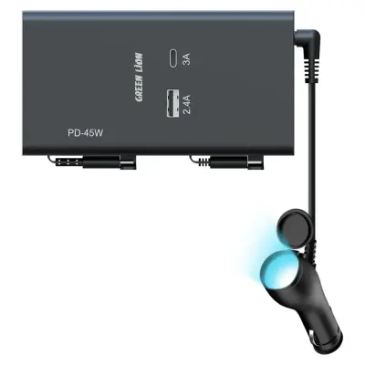 Combo 65W Backseat Car Charger with Built-in Type-C & Lightning Cables + Headrest Car Phone Holder