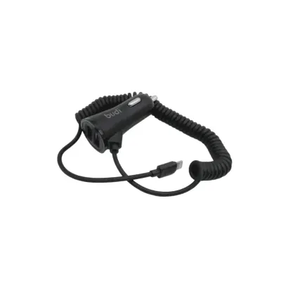 Budi Car Charger with Coiled Lightning Cable 1.8M | Budi M8J068L