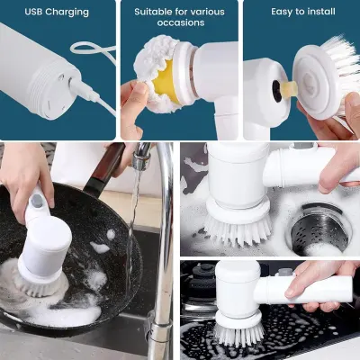 KRAWN 5-in-1 Portable Dishwashing Cleaning Brush with 5 Heads for Shiny Cleaning, KRAWN KW-48020 - White