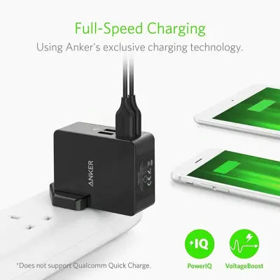 Anker 5.4A/27W 4-Port USB Plug Charger, PowerPort 4 Lite with Interchangeable UK and EU Travel Charger, Adapter for iPhone XS/XS Max/XR/X/8, Galaxy S8/Note 3, iPad Air 2/mini 3, Anker A2042L21