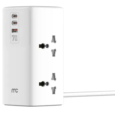 mycandy Power Socket 70W Fast Charging Multi-Port Extension with USB-C & USB-A Outputs – White
