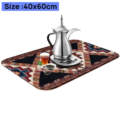 Camping Family 40 X 60 cm Traditional Arabic Tea Set Carpet with Decorative Persian Style Geometric Pattern, Compact Portable Camping Rug for Arabic Coffee and Tea Serving Black & Red